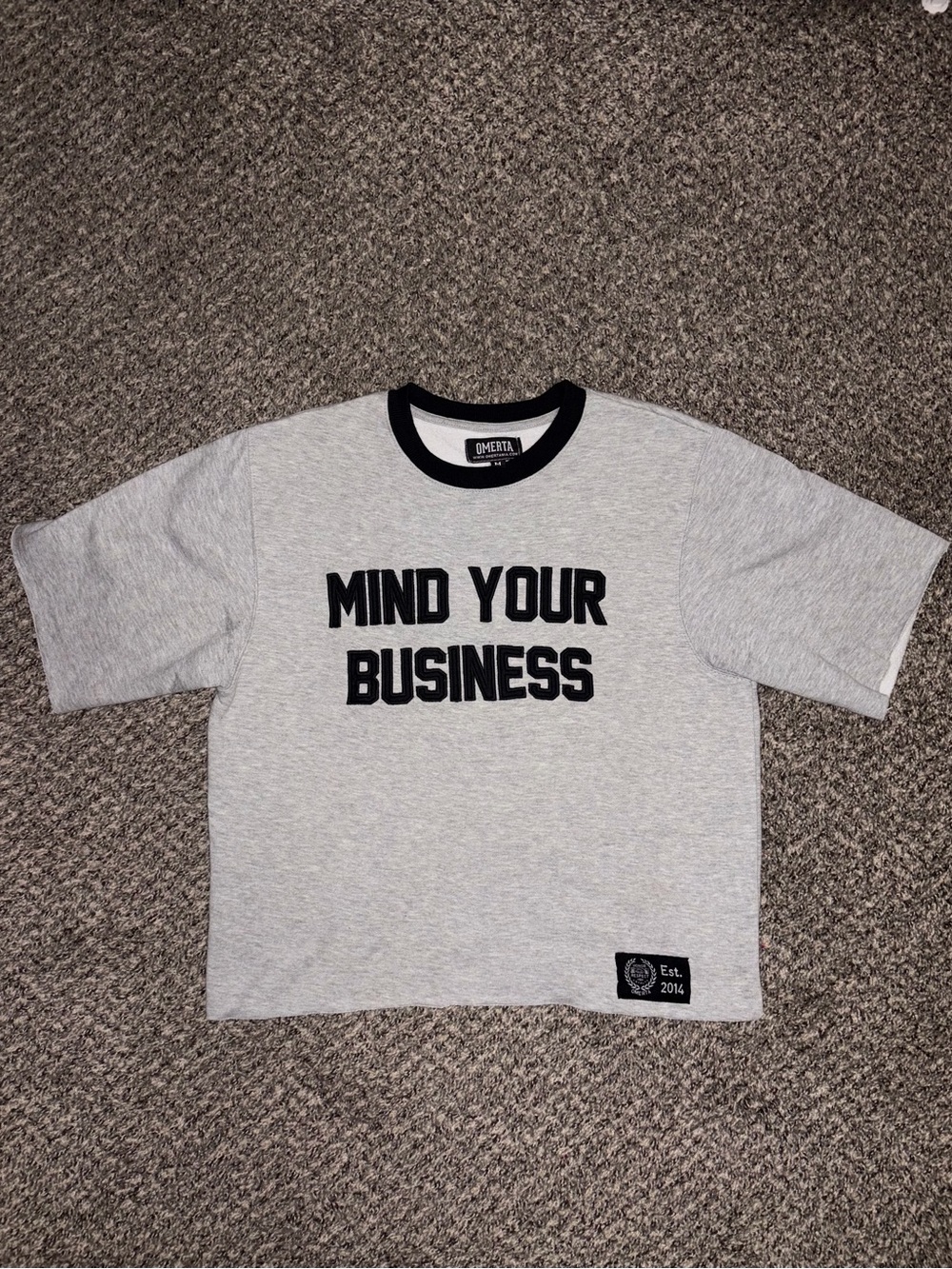 Men’s "Mind Your Business" Grey Cropped Sweatshirt Tee